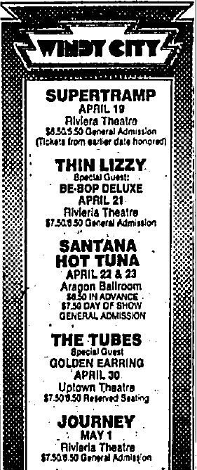 The Tubes with Golden Earring show ad April 30, 1976 Chicago - Uptown Theater